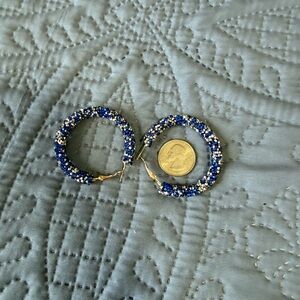 Blue and Silver Sparkly Hoop Earrings